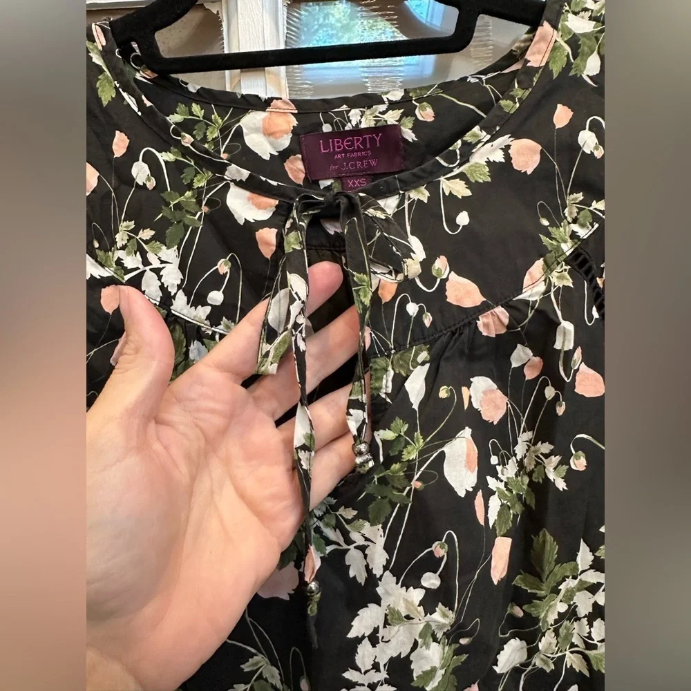 J. Crew Liberty Art Fabrics Poppy Dream Shirt Blouse Floral Print Black Size XXS